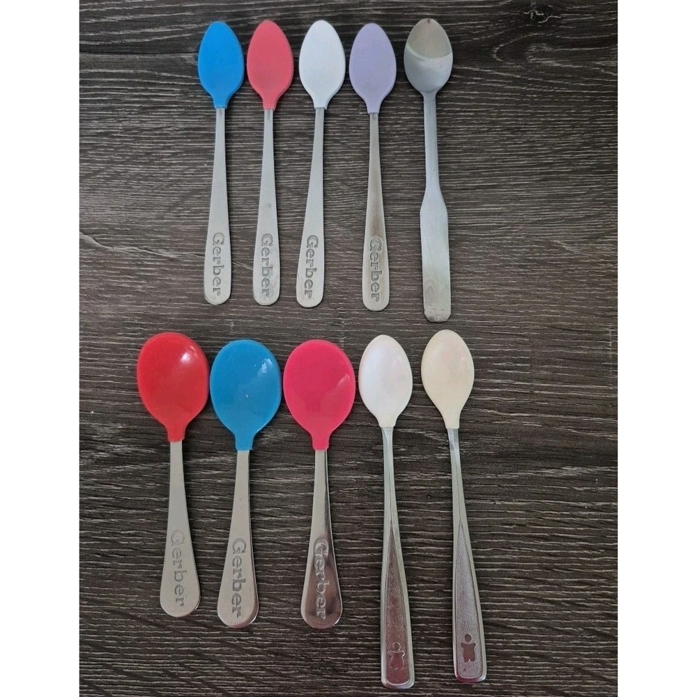 Vintage Baby Spoons Soft Tip Gerber & The First Year Mix Lot Of 10 Total.